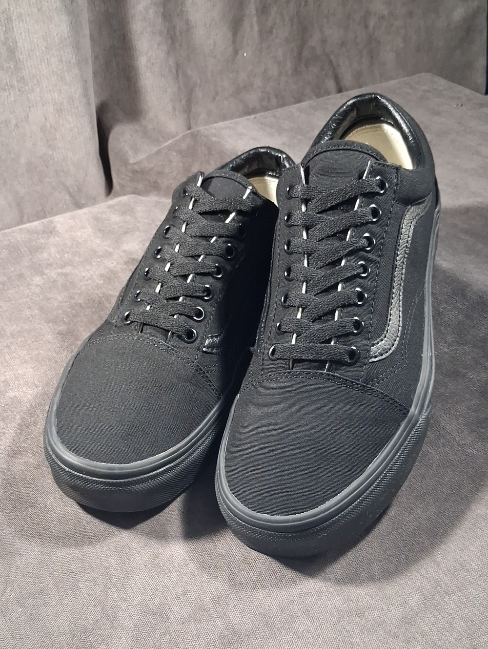 Vans Classic Old Skool Blackout Mono Black Canvas Lace Up Sneakers VG+ US 9.5
